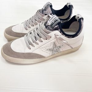 Gianni Bini White Leather Glitter star Super Star Sneakers 10 silver laces